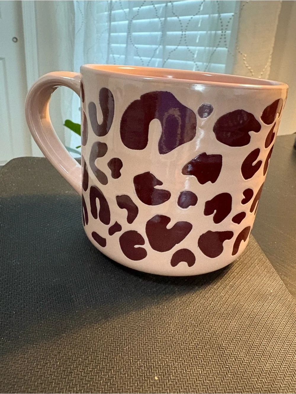 Market Square  New pink pearlescent finish w/ brown animal leopard mug 16 ounces